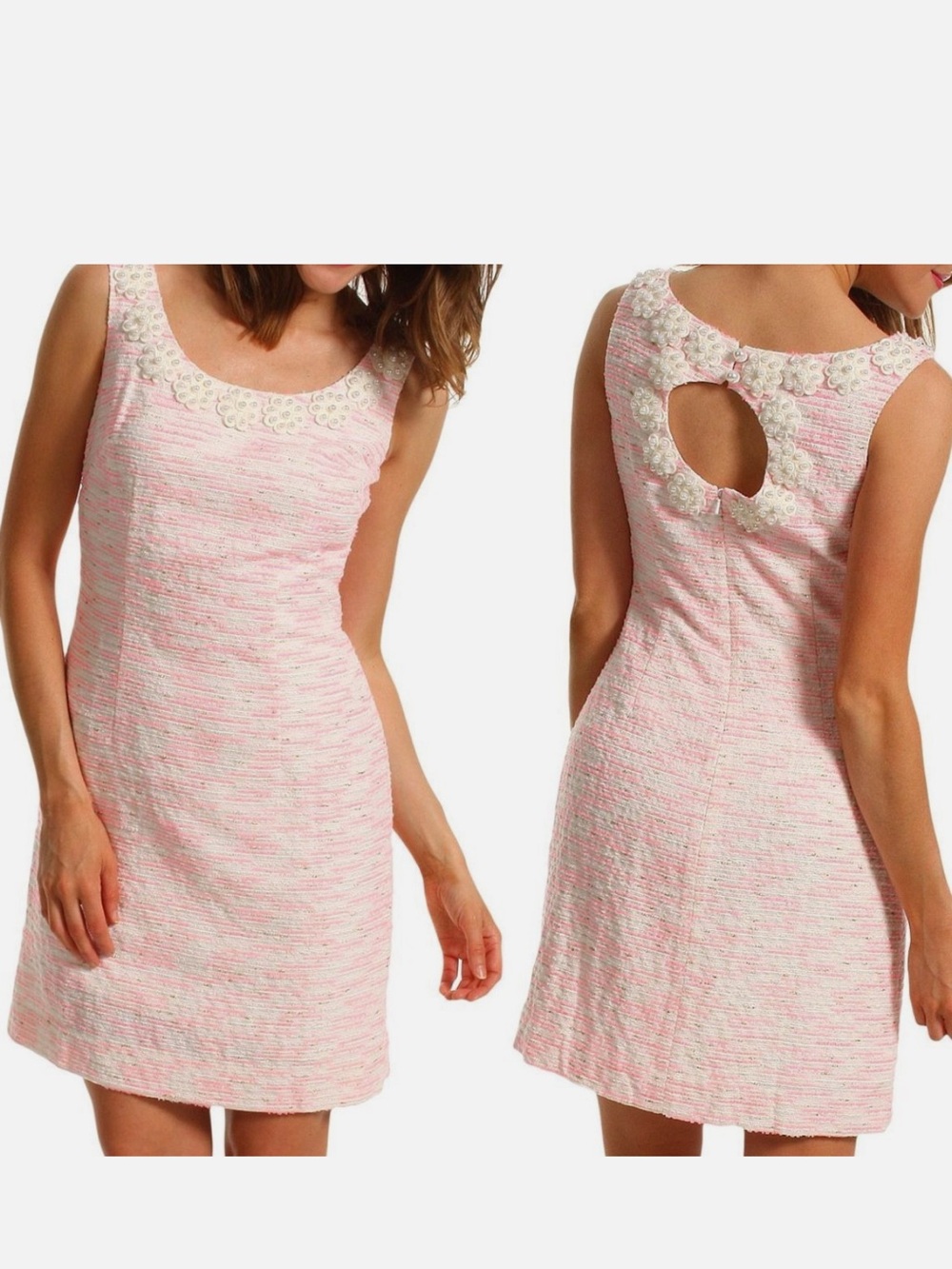 Lilly Pulitzer Nina Sparkling Pink Pretty Lurex Boucle Pearl Lace Dress size 4